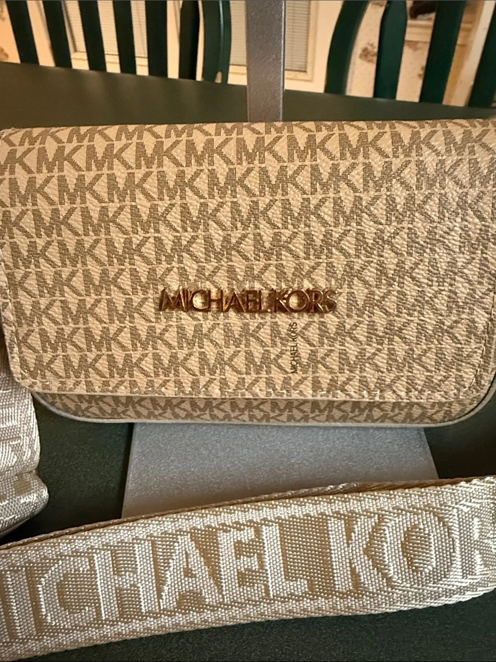 Michael Kors Beige MK Logo Crossbody with Branded Strap